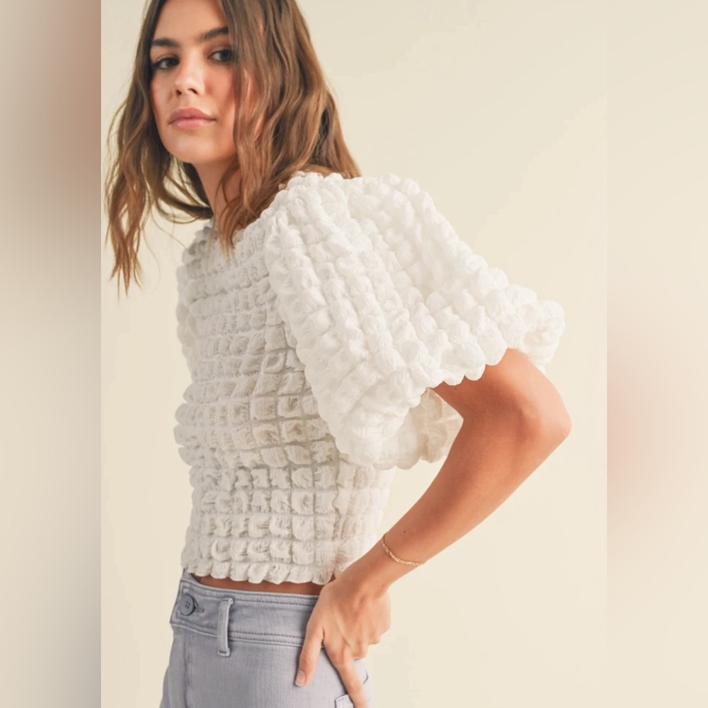 EVERCADO MIOU MUSE Textured Puff Sleeve Top - Picture 4 of 6